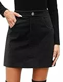CMTOP Damen Cordrock Minirock Elegant Hohe Taille Rock Herbst Winter Wickelrock A-Linie Freizeitrock Vintage Kord Rock Kurz Mini Skirt mit Taschen (Schwarz, L)