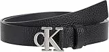 Calvin Klein Damen Gürtel Monogram Plaque Buckle 2,5 cm Ledergürtel, Schwarz (Na Black/Pewter), 130 cm