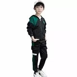 linboo Jungen Trainingsanzug Sport Set 2tlg Jogginganzug Freizeitanzug Sweat-jacke mit Kapuze + Sporthose Sport Anzug für Kinder, Grün, 128(Herstellergröße: 130)