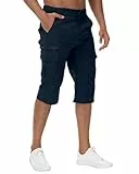LVCBL Herren Bermuda Shorts 3/4 Wanderhose Kurz Hose Schnelltrocknend Leicht Herrenhose Navy L