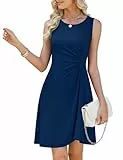 Actcat Sommerkleid Damen Kurzarm midilang festlichs Kleid mit Gürtel Abendkleider elegant für Freizeit,Weinrot,L