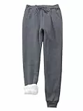 Imuedaen Damen Jogginghose Warme Fleece Freizeithose Sweatpants Winter Verdickte Sporthosen Gefütterte Jogger Hose Kordelzug Traininghose mit Tasche (A Dunkelgrau, L)
