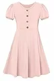 SFreeBo Mädchenkleid Mädchen Rosa Kleider Sommer Baumwolle Kurzärmel Kleid Mädchen Freizeit Party Einfacher A-Linie Kinderkleid für Kinder 9-10 Jahre