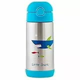 Stephen Joseph Doppelwandige Edelstahlflaschen, Isolierte Wasserflasche für Kinder Kleinkinder, Vakuum-Isolierflasche mit Strohhalm, BPA-freie Wasserflasche - 12 oz, SHARK