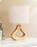 EDISHINE Nachttischlampe aus Holz, Tischlampe mit E27 Leuchtmittlel, Lampenschirm aus Leinen, mit Kabel, Moderne Beige Tischleuchte Vintage für Wohnzimmer, Schlafzimmer, Landhausstil [Energieklasse F]