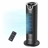 DR.PREPARE Turmventilator mit 12W DC Motor, Tischventilatoren mit Fernbedienung, 25 dB, 7m/s, 8 Geschwindigkeiten, 1–8 Stunden Timer, 80° Oszillierender, Leise Ventilator für Schlafzimmer, Büro