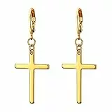 Flongo Kreuz-Ohrringe lange Creolen klein Ohrrringe aus Edelstahl Gold Silber Schwarz Damen-Ohrringe Hip Hop Unisex 1 Paar gold
