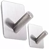 RICOO 2 x Edelstahl Haken selbstklebend MH021-2 Klebehaken Badezimmer Handtuchhaken ohne Bohren Kleiderhaken zum Kleben Badhaken Metallhaken zum Einhängen Badezimmerhaken Wandhaken Bad