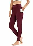 Havideto Reitleggings Damen Vollbesatz mit Handytasche, High Waist Reithose Damen Mädchen Stretch mit Gürtelschlaufen Rot S