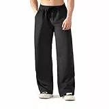 ineepor ​Jogginghose Herren Weites Bein Baumwolle, Sporthose Baggy Freizeithose Thermo Winter Gefütterte aus Fleece Trainingshose Warme Sweatpants mit Taschen für Männer, Wide Leg Hose XS - 5XL
