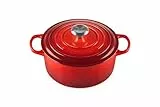 Le Creuset Signature Gusseisen-Bräter mit Deckel, Ø 24 cm, Rund, Für alle Herdarten und Induktion geeignet, Volumen: 4,2 l, 4,305 kg, Kirschrot, 21177240602430