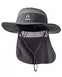FURTALK Sonnenhut für Damen und Herren mit Nackenschutz UPF 80 atmungsaktiver Outdoor Angler und Wanderhut Dunkelgrau