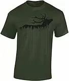 Baddery Jäger T-Shirt Männer - Waldhirsch - Jagd Tshirt Herren - Geschenk Kleidung Zubehör (Army XL)