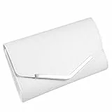 VALICLUD Clutch Weiß Damen 9.4X5.5X2 Zoll mit Kettenriemen, Glitzer Abendtasche als Umhängetasche und Handtasche für Hochzeit, Braut, Party, Ball und Cocktail