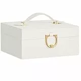 SONGMICS Schmuckkästchen, Schmuckkasten 2 Ebenen, Schmuckaufbewahrung, mit herausnehmbarem Schmucktablett, Griff, für Halsketten Ohrringe, 17 x 20,5 x 9,5 cm, Geschenkidee, cremeweiß JBC208WD01