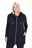 Ulla Popken Damen große Größen Übergrößen Plus Size Sweatjacke, Zierpaspel, Oversized, Kapuze, 2-Wege-Zipper schwarz 54+ 842791100-54+