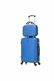 CELIMS - Mittlerer Reisekoffer mit Kosmetikkoffer 30 cm, Hartschale mit 4 Rollen, leicht, Aufgabegepäck 20 kg, 65 cm | Integriertes Schloss | Blau