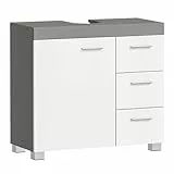 VASAGLE Waschbeckenunterschrank, Badezimmerschrank, 3 große Schubladen, 30 x 70 x 64 cm, Badschrank, 2 Fächer hinter der Tür, Badezimmer-Unterschrank mit Füßen, wolkenweiß-zementgrau BBK503T49