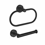 Toilettenpapierhalter/Handtuchring, Eolax Schwarz Bad-Accessoires, Perforierter Rollenhalter und Handtuchhalter aus Edelstahl, Wandmontage, 2 Stück