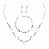Yolev Strass Brautschmuck Set Silber Strass Ohrring Halskette Armband Set Damen Hochzeit Verlobung Brautjungfer Kleider Abschlussball Schmuck
