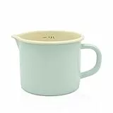 Krüger Emaille-Milchtopf Mint 12cm, 1 Liter - Topf mit Vollkontaktboden für energiesparendes Kochen - praktischer Ausguss & Literskala - spülmaschinen- & induktionsgeeignet (Mint)
