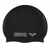 Arena Classic Junior Unisex-Badekappe aus Silikon für Jungen und Mädchen mit verstärktem Rand, weiche und strapazierfähige Badekappe, Schwarz, Größe Eins