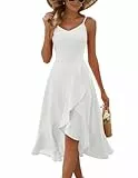 DRESSTELLS Cocktailkleid Damen Kleid Hochzeit Festlich Träger Hochtief Weiß Knielang Damenkleider Rückenfrei Curvy Elegantes Partykleid White S