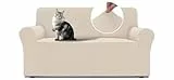 BellaHills Stretch Sofa Überzug 2 Sitzer (135-165cm), Couchschoner rutschfest Mit Armlehne, Elastische Sofahusse, Decke Sofa Schutz Für Hunde, Natur