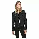Noisy May Damen Kurze Jeansjacke | Basic Denim Übergangsjacke | Stoned Washed Jacket NMDEBRA, Farben:Schwarz, Größe:S