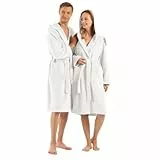 English Home Bademantel Damen Flauschig, Bademantel Herren mit Kapuze aus Baumwolle, Frottee Saunamantel, Unisex, Sauna Mantel Damen mit lang Gürtel