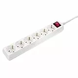 as - Schwabe 6-Fach Steckdosenleiste weiß mit Schalter 230 V / 16 A – Mehrfachstecker mit 5 m Leitung & Berührungsschutz – Steckdosen 45° gedreht – Mehrfachsteckdose Indoor – IP20, 11671