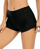 Halcurt Damen Badeshorts Jungenshorts Badehose Hoch Tailliert Schwarz L