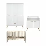 trendteam smart living - Mats - Babyzimmer Kombination - Weiß - Kleiderschrank, Wickelkommode, Babybett - (BxHxT) - mit lackierten Massivholzfüßen und Griffen