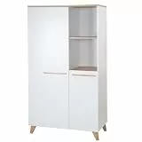 roba Kinderkleiderschrank 2-türig Leon - Hochwertige Griffe & Füße aus massivem Holz - Schrank mit zwei offenen Fächern - Weiß/Dekor Othello Eiche