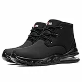 LARNMERN Chukka Herren-Stiefel, rutschfest, wasserdicht, seitlicher Reißverschluss, Luftpolster, mittleres Oberteil, klassisch, lässig, bequem, für Arbeit, Schwarz, Schwarz , 44 EU