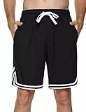 Litherday Shorts Herren Sportshorts Kurz Hosen Streifen Jogginghose Sommer Traininghose mit Taschen Elastischer Bund und Atmungsaktive Shorts zum Fitness, Running, Gym, Basketball, Schwarz, S