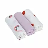 LÄSSIG Baby Puckdecke Spuckdecke Pucktuch Mulltuch 3er Set Baumwolle 60 x 60 cm/Swaddle & Burp Blanket M Happy Rascals Lavender