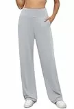 BEIGAI Yoga Hose Damen Palazzo Stretch High Waist Sporthose Casual Lockere Jogginghose Trainingshose Gym Workout Hosen mit Taschen,Grau,L