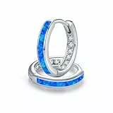 ZIPPICE Blau Opal Ohrringe Damen 925 Sterling Silber 15mm Creolen Klein Zirkon Schmuck Geschenke für Frauen Ehefrau Muttertagsgeschenke für Mama