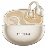 PTHTECHUS Open Ear Kopfhörer Bluetooth, Open-Ear-Clip Kabellose Kopfhörer mit 4,3g Lightweight, Bluetooth 5.4 Clip On Kopfhörer, Komfort-Ohrhörer, 65 Std Laufzeit für Sport Arbeit Studium (Wollweiß)