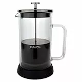 Café Olé Doppio Kaffeebereiter aus doppelwandigem Glas, französische Presse, rutschfester Silikonboden, 8 Espressotassen/1000 ml, Schwarz