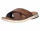 bugatti Herren Sommer Pantoletten aus Leder und Textil, Cognac, 40 EU