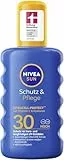 NIVEA SUN Schutz & Pflege Sonnenspray LSF 30, wasserfestes Sonnencreme Spray mit Vitamin C & Hyaluron, schnell einziehender Sonnenschutz für 48h Feuchtigkeit (200 ml)