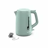 Moulinex Elektrischer Wasserkocher, 1,7 l, schnelles Kochen, automatische Abschaltung, Anzeige für 1 Tasse, Antikalkfilter, Tee-Ei inklusive, Eukalyptus, Morning BY2M1310
