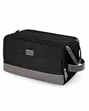 WANDF Kulturtasche für Herren, Reise-Kulturbeutel, Kosmetiktasche mit Segeltuch und PU Leder, Wasserabweisende Rasiertasche für Reisezubehör(Schwarz, Patent angemeldet)
