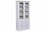 Inter Link – Vitrinenschrank – Buffet-Schrank - Geschirrschrank - Esszimmerschrank - Landhausstil – Vitrine - Kiefer - Massivholz FSC – 2 Türen – 3 Schubladen – 90 x 190 x 38 cm -Westerland 10 – Weiß