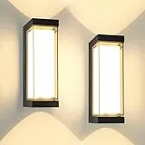 YindaLux LED Aussenlampe Wand, 24W Schwarz IP65 Wasserdichte 3000LM wandleuchte Innen/Außen, 3000K Warmweiß Modern Außenlampe, Aluminium Außenwandleuchten für Eingang, Flur, 2 Stück