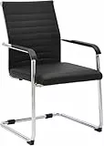 CLP Bürostuhl ergonomisch Hakon, Freischwinger mit Armlehne, verchromtes Metallgestell, schwarzer Besucherstuhl, Konferenzstuhl für Büro, Farbe:schwarz
