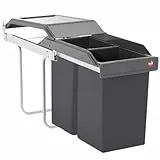 Hailo Abfallsammler Tandem 3650101 | 2fach Einbau-Mülleimer incl. 50 Müllbeutel | für Schränke ab 300 mm Breite | Bequemer Handauszug auf Rollenführung | Silber und Kunststoff Anthrazit
