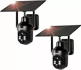 Xega Zwei Packungen Überwachungskamera Aussen, HD PTZ Kabellos IP Kamera Überwachung Außen Akku mit Solarpanel, IR-Nachtsicht, PIR Personenerkennung, 2 Wege Audio, IP66 Wasserdicht, 2,4GHz WiFi